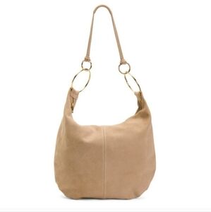 Marlon Made In Italy Suede Hobo Brown  With Gold  Ring Handle Matallic Silver